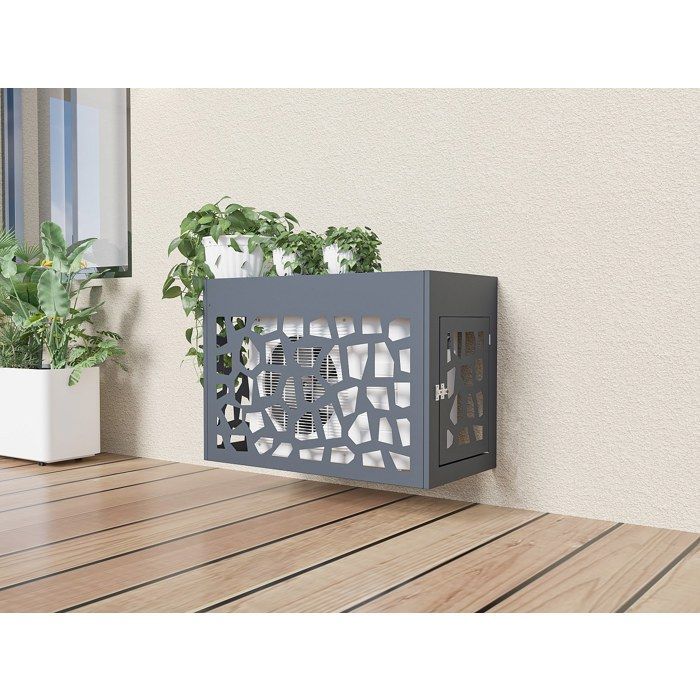 Cubierta de aluminio perforado para aire acondicionado/bomba de calor - Con puerta de acceso - Antracita - KAZOMA