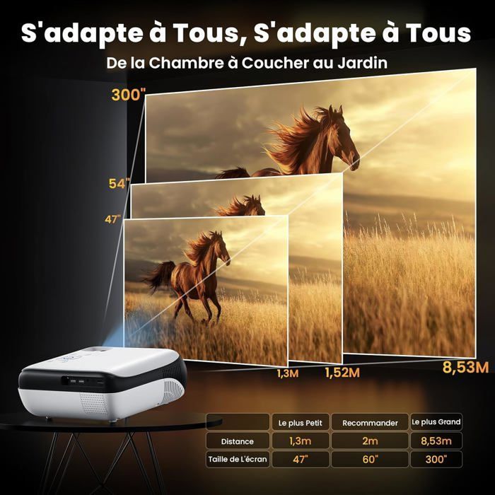 Proyector de cine en casa 4K - ZGEER - 9500 lúmenes - Bluetooth 5.1 - Pantalla de hasta 200 pulgadas - Zoom del 25 %