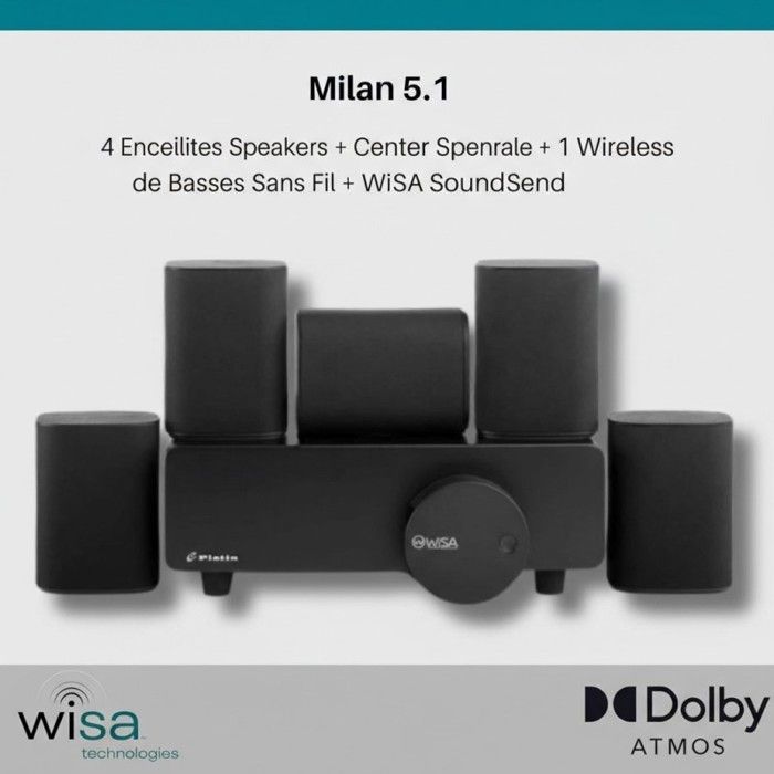 Sistema de cine en casa 5.1 - LANGTU - WiSA - Audio de 24 bits a 48 kHz - Inalámbrico - Compacto