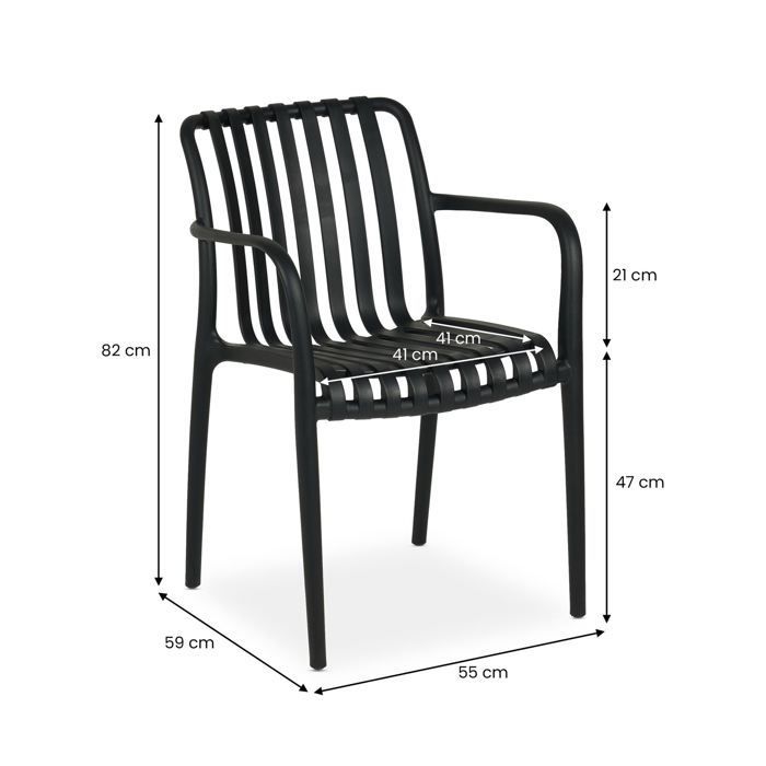 Set da giardino TULIPANO per 6 persone con tavolo e sedie, colore nero, sedie impilabili e resistenti ai raggi UV.