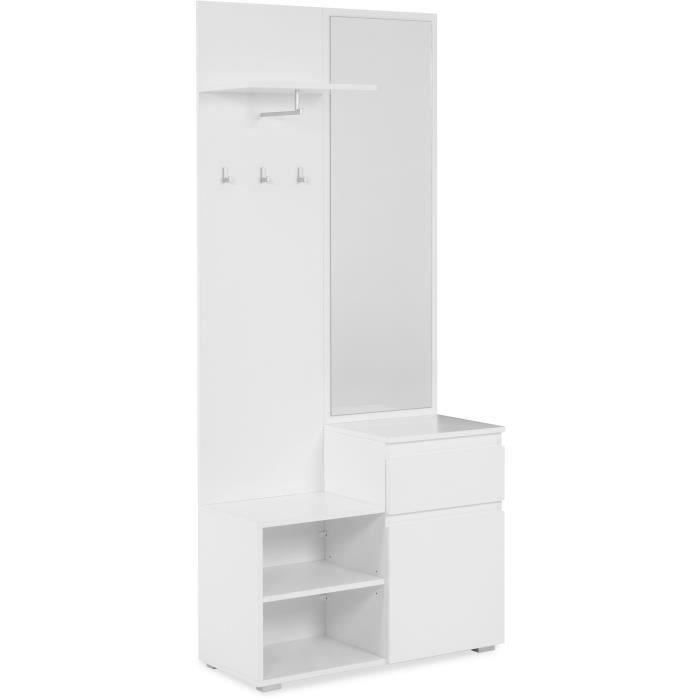 Hallway storage unit with wardrobe IMAGE - White finish - 1 door + 1 drawer - W85 x H195 x D37 cm