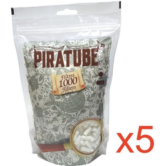 Lote de 5 bolsas de filtros para cigarrillos Piratube 1000 | Filtros para liar | Total 5000 filtros