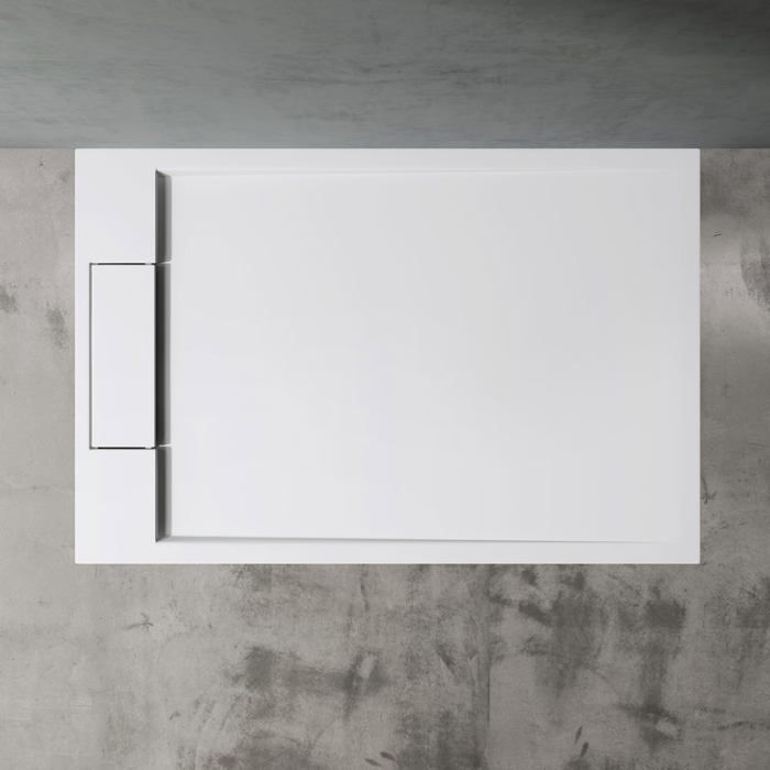 Plato de ducha Doporro Geoma04 de resina, base de ducha rectangular plana blanca de 80x120x4cm para el baño.