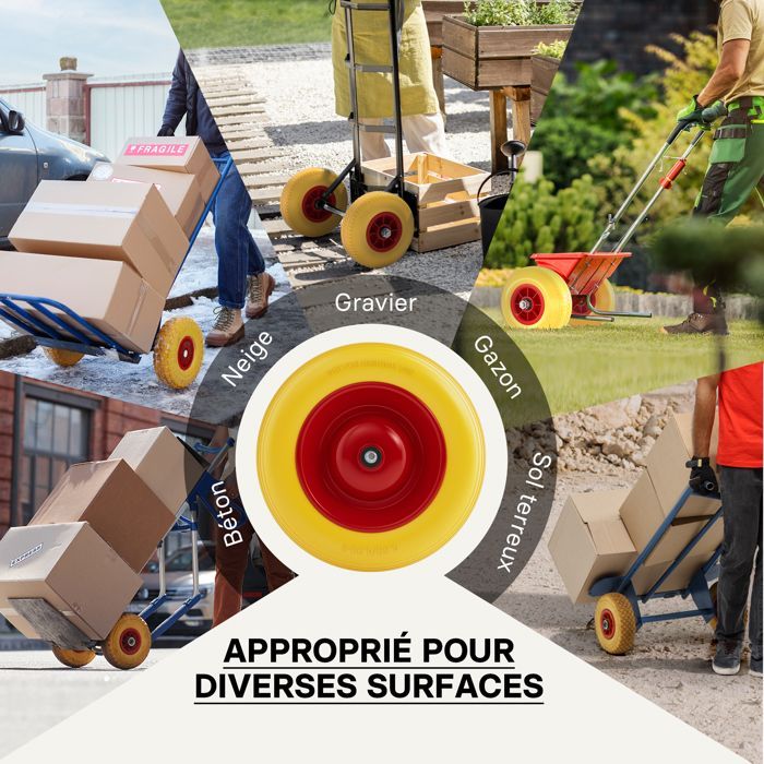 Wiltec Roue complète increvable 3.50-8 pour Diable – 365 x 82 mm – en PU / Polyuréthane – profil rainuré – Capacité de charge max. 1