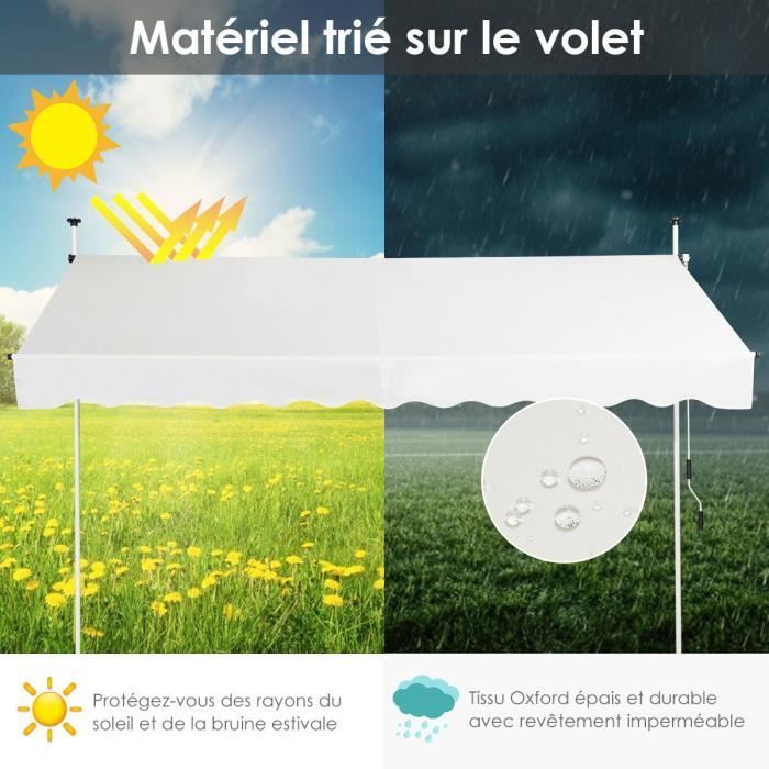 Tenda da sole retrattile manuale COSTWAY, non richiede forature, 300x125 cm - Angolare, altezza regolabile - Metallo e tessuto - Finestra, balcone, giardino - Beige