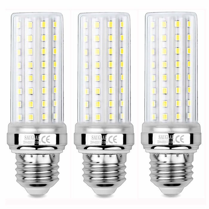 Paquete de 3 bombillas LED tipo maíz de 20 W, equivalentes a una bombilla incandescente de 150 W, 2300 lúmenes, luz blanca neutra de 4000 K, base de rosca E27.