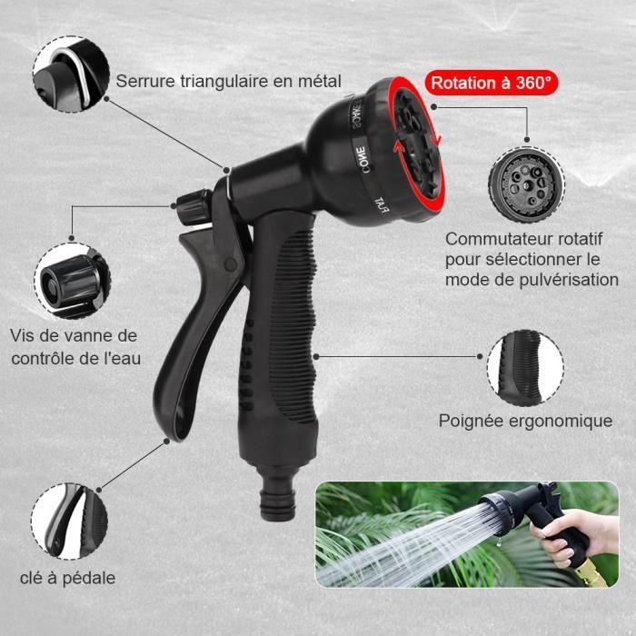 Tubo da giardino estensibile da 15 m con pistola a spruzzo 8 in 1, 8 ugelli e raccordi in ottone da 3/4