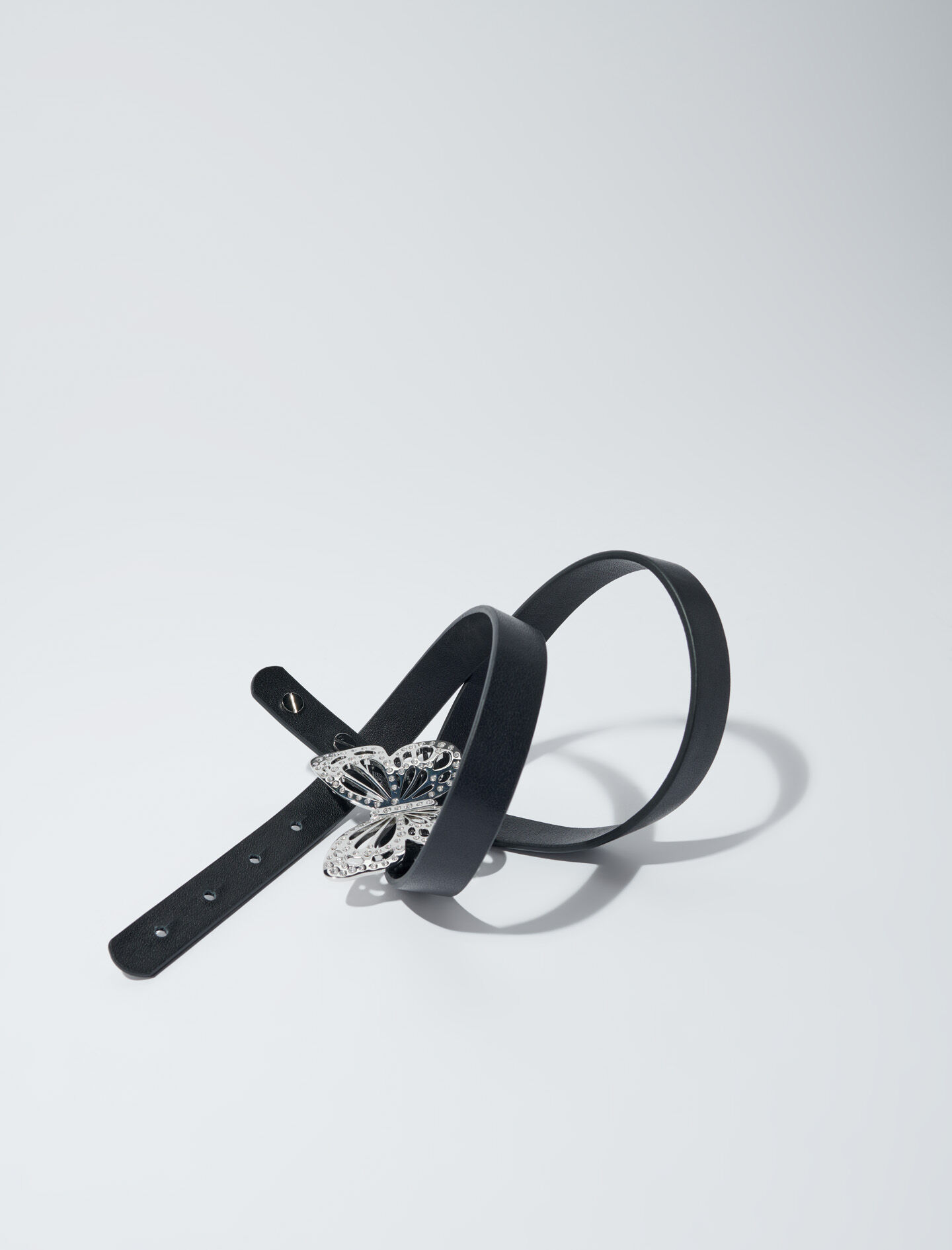 Dunne vlinderriem met strass-steentjes - Zilver