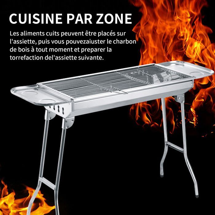 INN® Draagbare Barbecue 73x32,5cm 3-10 Personen 410 Roestvrijstalen Houtskoolbarbecue met BBQ-grill voor Kamperen