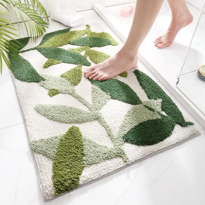 Alfombrilla de baño - 50x80cm - Duradera - Absorbente - Antideslizante - Suave y cómoda - Lavable a máquina - Hoja verde