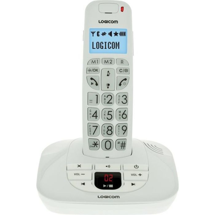Teléfono inalámbrico Logicom Comfort 155T con contestador automático, blanco, estilo para personas mayores.