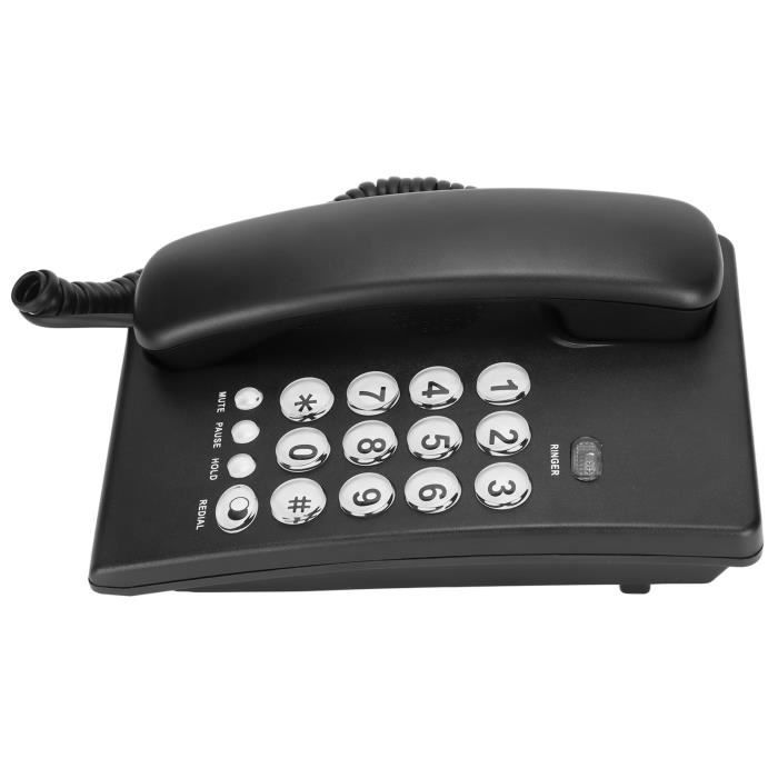 OMABETA Téléphone fixe KX‑T504 Téléphone Filaire Simple Téléphone de Bureau Multifonctionnel avec Gros telephonie piece Noir