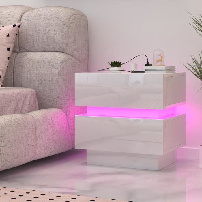 VIVOLILV Nachtkastje - 2 Laden - LED - Nachtkastje met Oplaadstation - Wit - B 45 x D 35 x H 46 cm