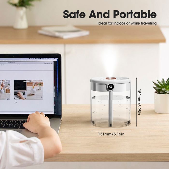 Humidificador de aire, humidificador duradero de 2 litros para dormitorio, oficina, difusor de plantas, blanco