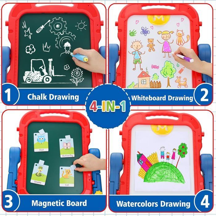 Caballete de pintura infantil, lienzo infantil de doble cara, patas ajustables, lienzo magnético para niños y niñas.
