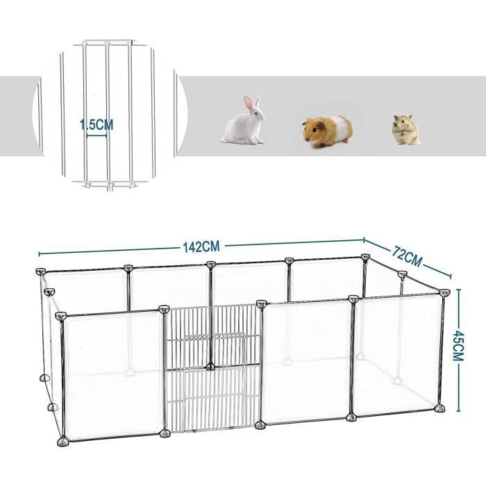 EUGAD Enclos avec Porte pour Petits Animaux,Interieur Plastique,réglable DIY 12 Panneaux,145x75x46cm,Transparent