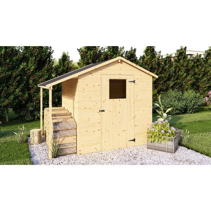Wooden garden shed with lean-to - Untreated pine - 2.96 m² (shed) + 0.88 m² (lean-to) - 12 mm panels