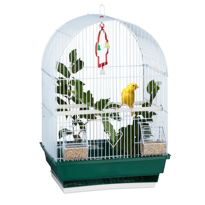 Relaxdays bird cage, aviary, for finches and canaries, with perch and feeder, H x W x D 49.5 x 34.5 x 28 cm, white/green