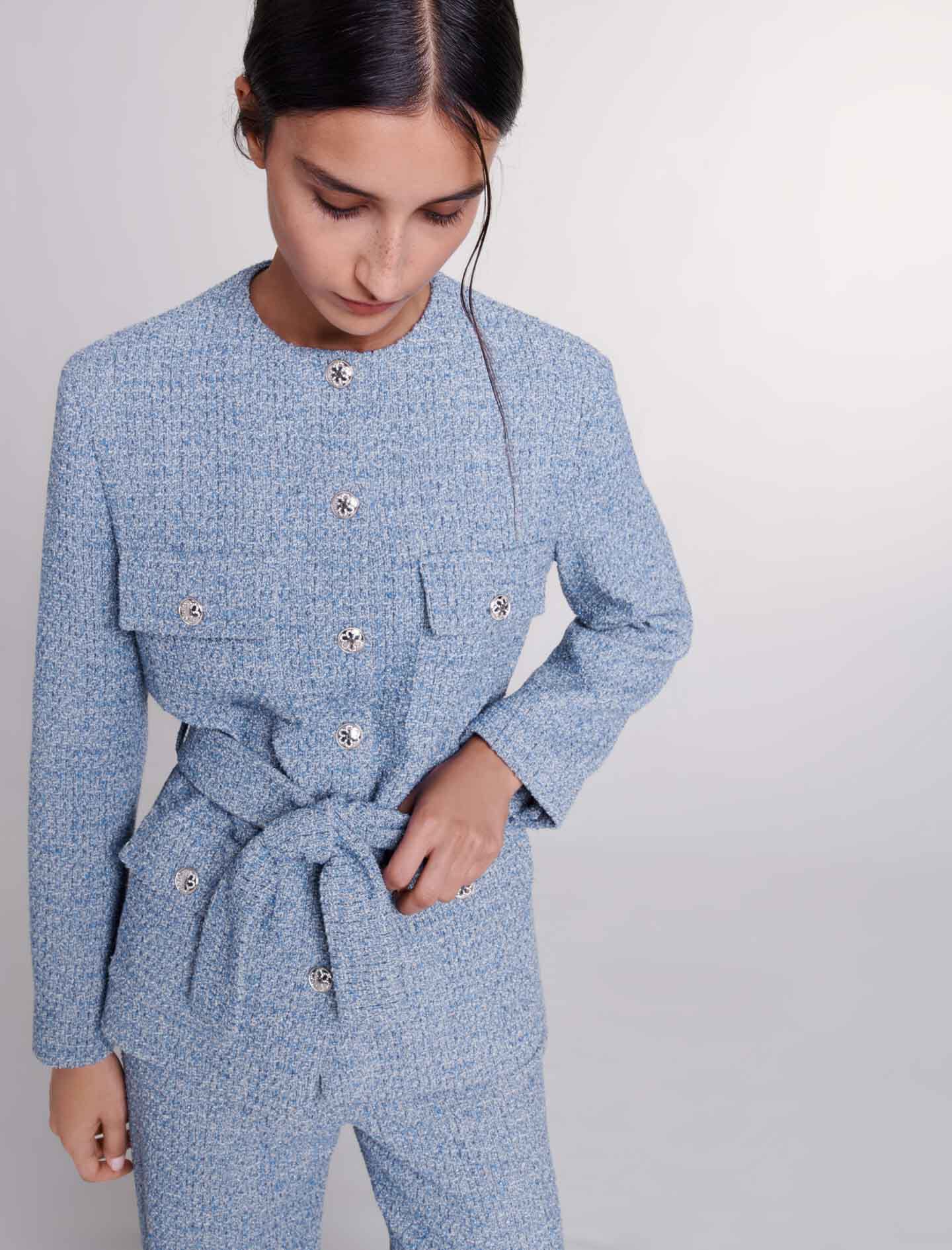 Tweedjasje met riem - Blauw