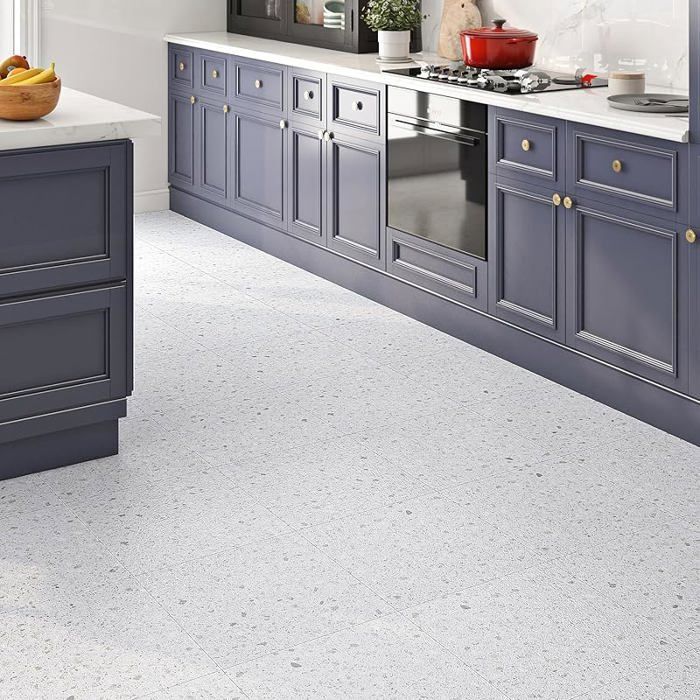 Baldosas adhesivas de PVC Livelynine, terrazo gris claro, baldosas para suelo de cocina, 30x30 cm, suelo de linóleo, 4 baldosas de terrazo gris claro