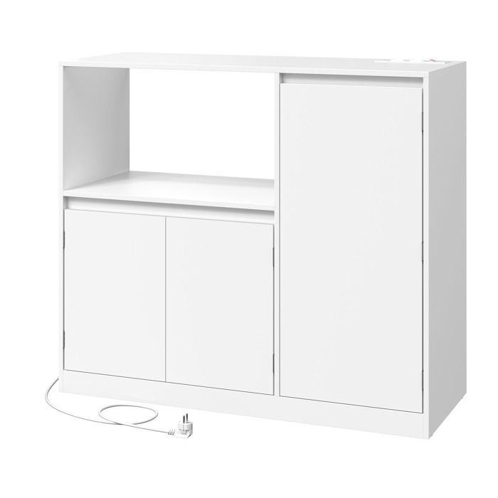 Kitchen Cabinet, Buffet with Microwave Shelf, 3 Doors, Worktop, Open Compartment, White