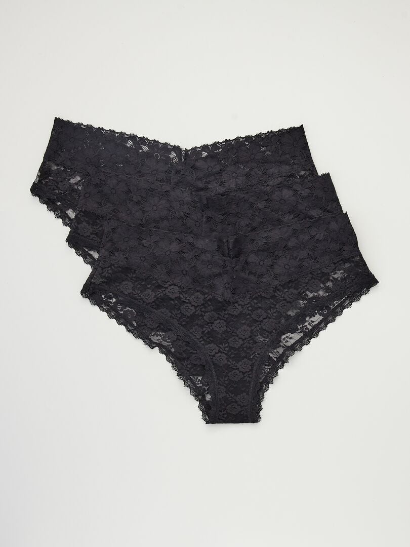 Conjunto de 3 calcinhas de renda - PRETAS