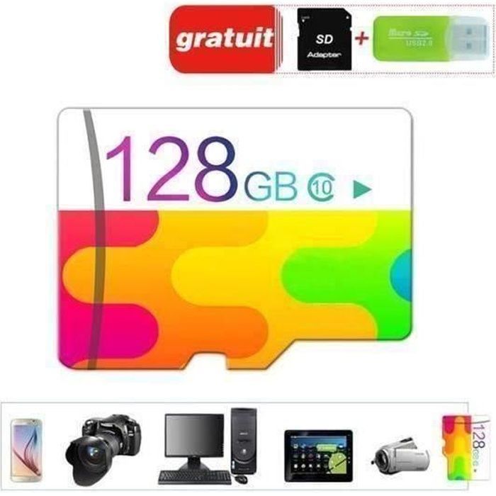 Tarjeta de memoria Micro SD de 128 GB, Clase 10, adaptador SD + lector de tarjetas, color amarillo.