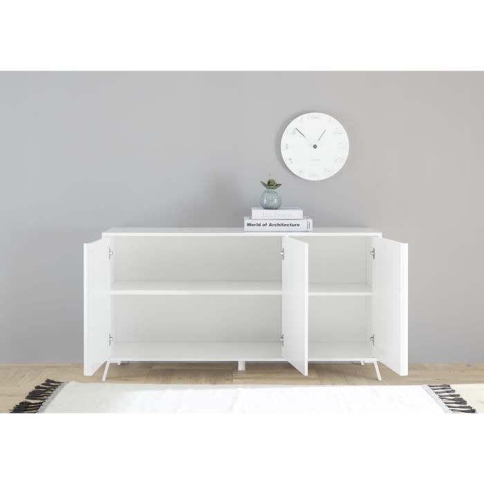 Aparador CITIZEN - Acabado lacado blanco brillante - 3 puertas - Ancho 156 x Profundidad 40 x Alto 84 cm
