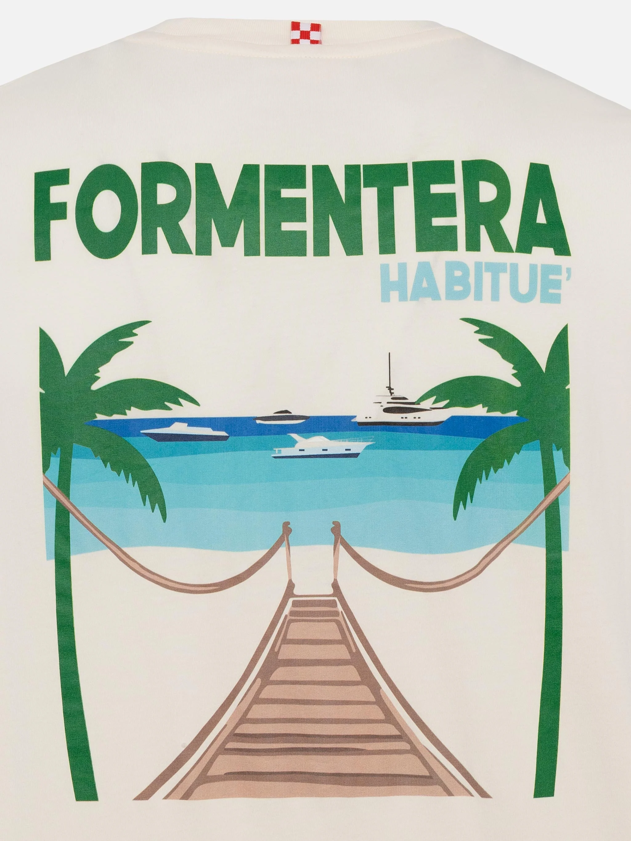 T-shirt voor heren van biologisch katoen met een ansichtkaartprint van Formentera.