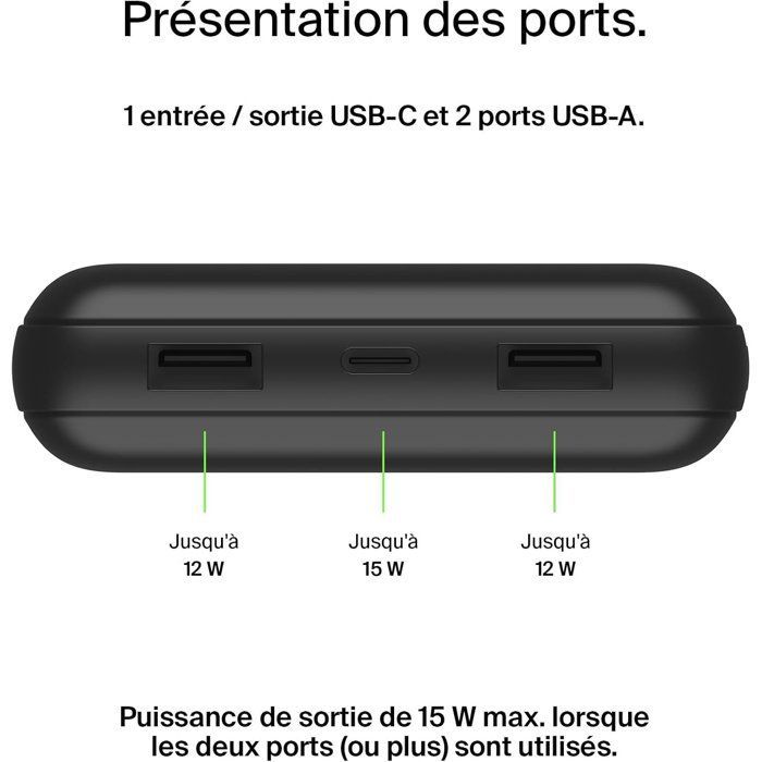 Batteria esterna - BELKIN - 20.000 mAh - USB-A e USB-C - 15 W - Nera