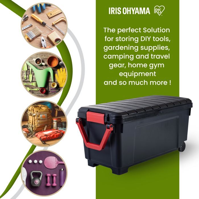 Iris Ohyama, Baúl de almacenamiento grande de plástico resistente, 170 L, Unidad, Negro, SIA-1000