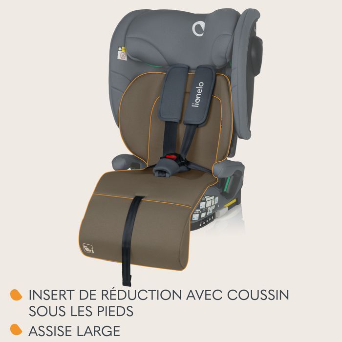 Seggiolino auto LIONELO Nelly i-Size 76-150 cm - ISOFIX - Pieghevole - Portabicchieri - Gruppo 1/2/3 - Grigio