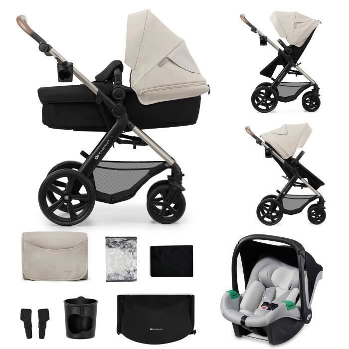 Kinderkraft MOOV2 3-i-1-barnvagn, Mink PRO i-Size babyskydd