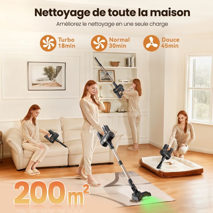 Lamzien V8 Max Cordless Stick Vacuum Cleaner - 45000PA/45min - Efficient Filtration - 3 Modes - Anti-Tangle - Green Light