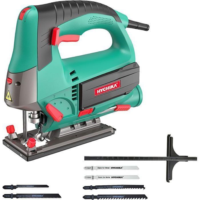 HYCHIKA Jigsaw - 800W - 6 Adjustable Speeds - 4 Cutting Modes - With 6 Saw Blades