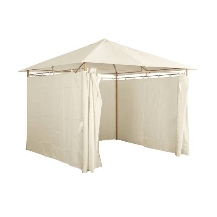 Tonnelle 3x3 m - Elusa -  Imitation bois. toile écru - Pergola avec rideaux. tente de jardin. barnum. chapiteau. réception