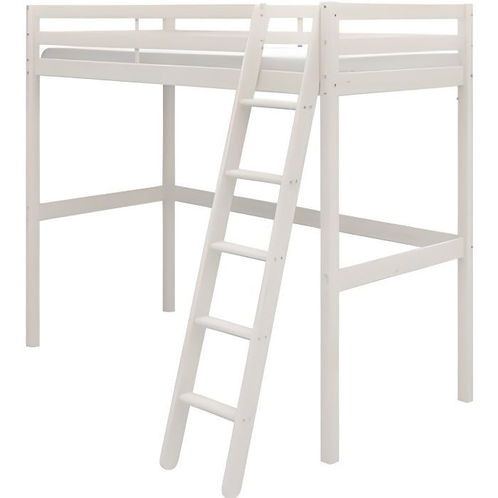 Cama alta infantil - ERIKA - Pino macizo blanqueado - Base de láminas incluida - 90 x 190 cm