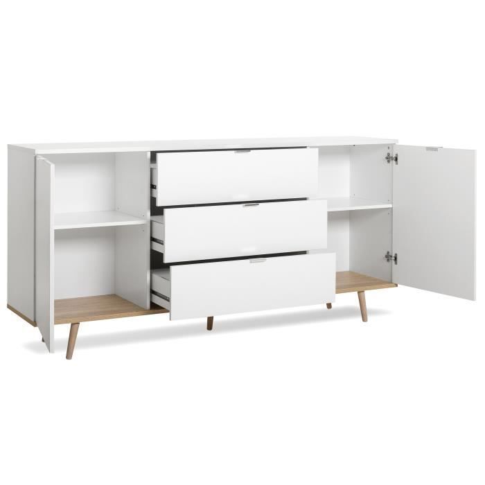 GÖTEBORG Low sideboard - Scandinavian style - Oak and white finish - W 180 cm