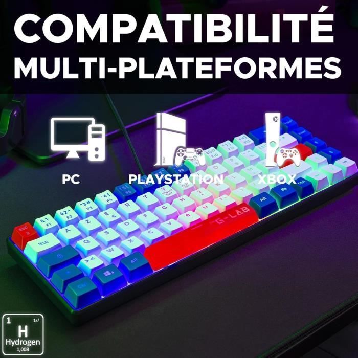 Tastiera da gioco - G-Lab - KEYZ HYDROGEN - Formato compatto 60% - Retroilluminata - Cablata - Blu/Bianco/Rosso