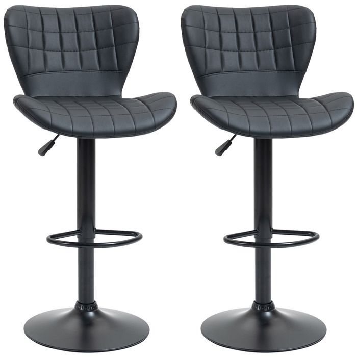 Taburete de bar - BLOSSOM - Altura regulable - Piel negra - Juego de 2 - Diseño moderno