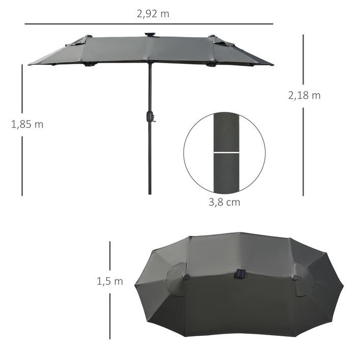 Sombrilla doble inclinable EVRYAE con LED