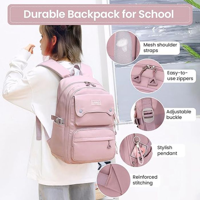 Cartable Fille Primaire Sac D'école pour Garçons Filles 8-16 ans,Sac Ecole Collège Multi-poches pour Ado,Sac a Dos