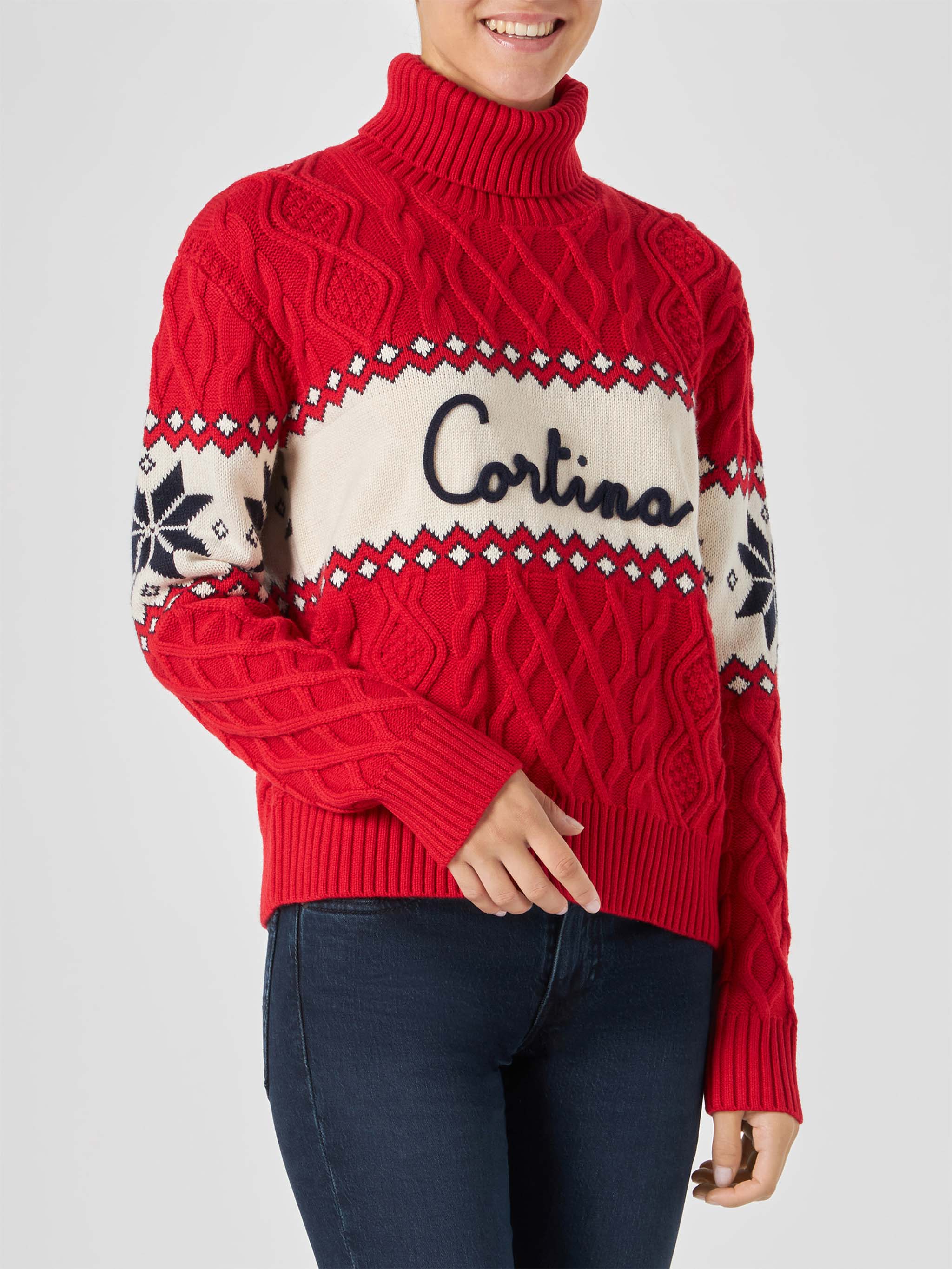 Pull à col roulé pour femme avec inscription Cortina