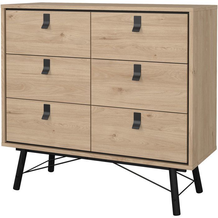 Commode RY - 6 Tiroirs - Décor Chêne - L101,8 x P40,1 x H94,8 cm