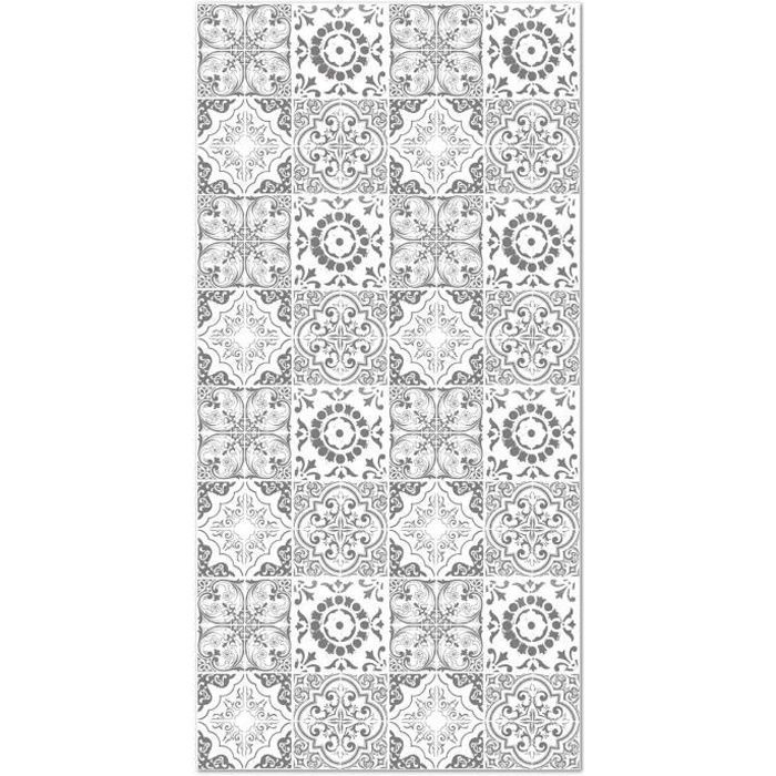 Tapis Vinyle Panorama Carreaux Ciments Grenade Gris 40x80 cm - Tapis pour Cuisine, Bureau et Salon en PVC