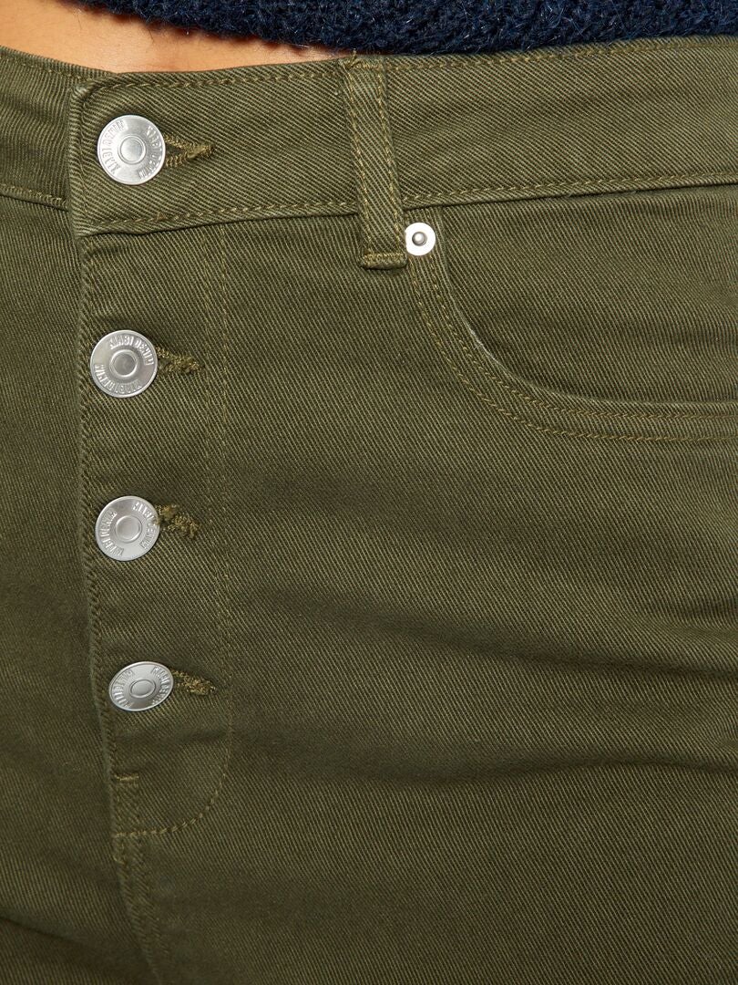 Nauwsluitende twill broek met hoge taille - Khaki