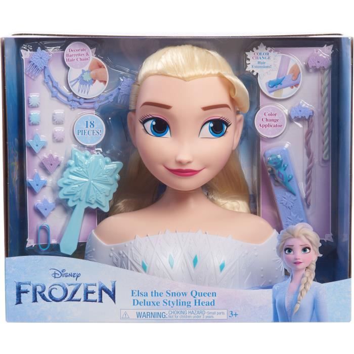 Tête à coiffer - REINE DES NEIGES - Tête à Coiffer Elsa Deluxe - Extensions, accessoires coiffure et color reveal, à partir de 3 ans