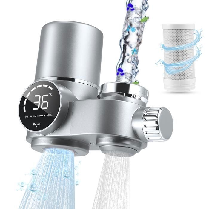 Rubinetto da cucina con filtro per l'acqua, display a LED e filtro a carboni attivi per rimuovere cloro e metalli pesanti.