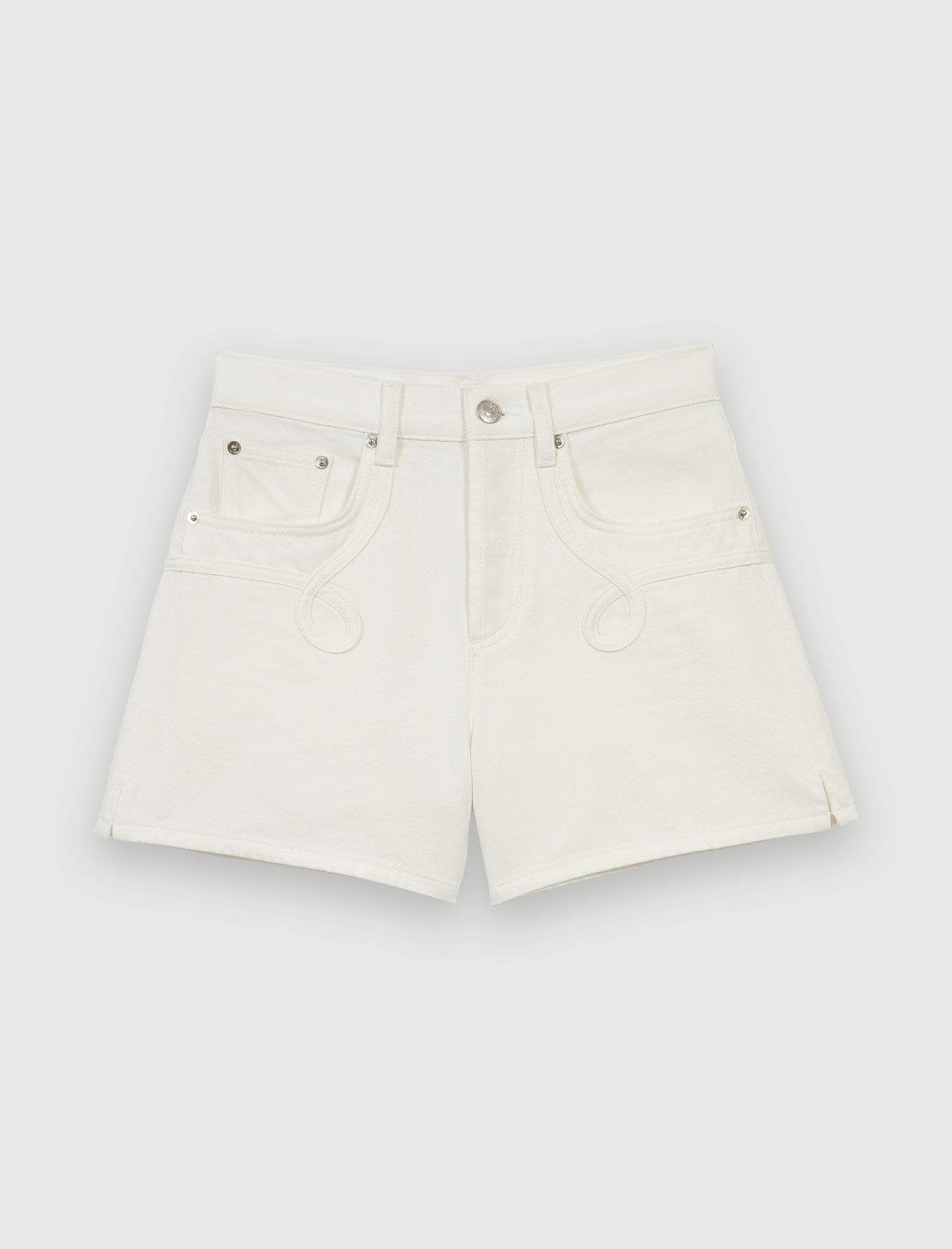 Geborduurde denim shorts - Wit