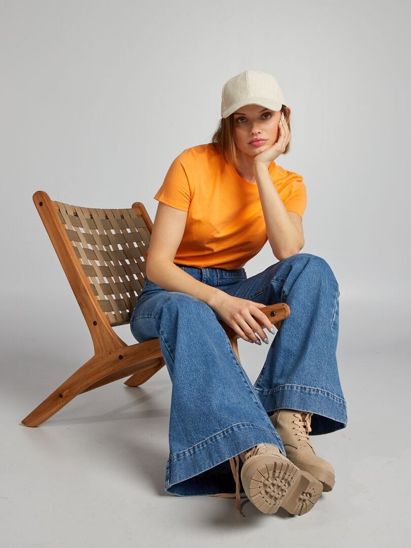 Camiseta de punto de color liso - NARANJA